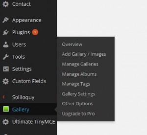 1. Mouse over Gallery and select "Manage Galleries" from the flyout menu